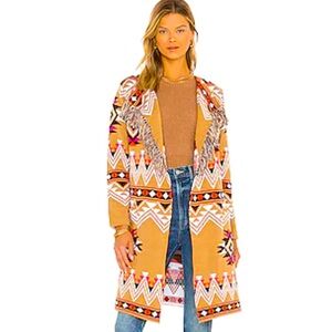 Chaser Cotton Blend Open Cardigan Aztec Tan size Small with Pockets & Fringe